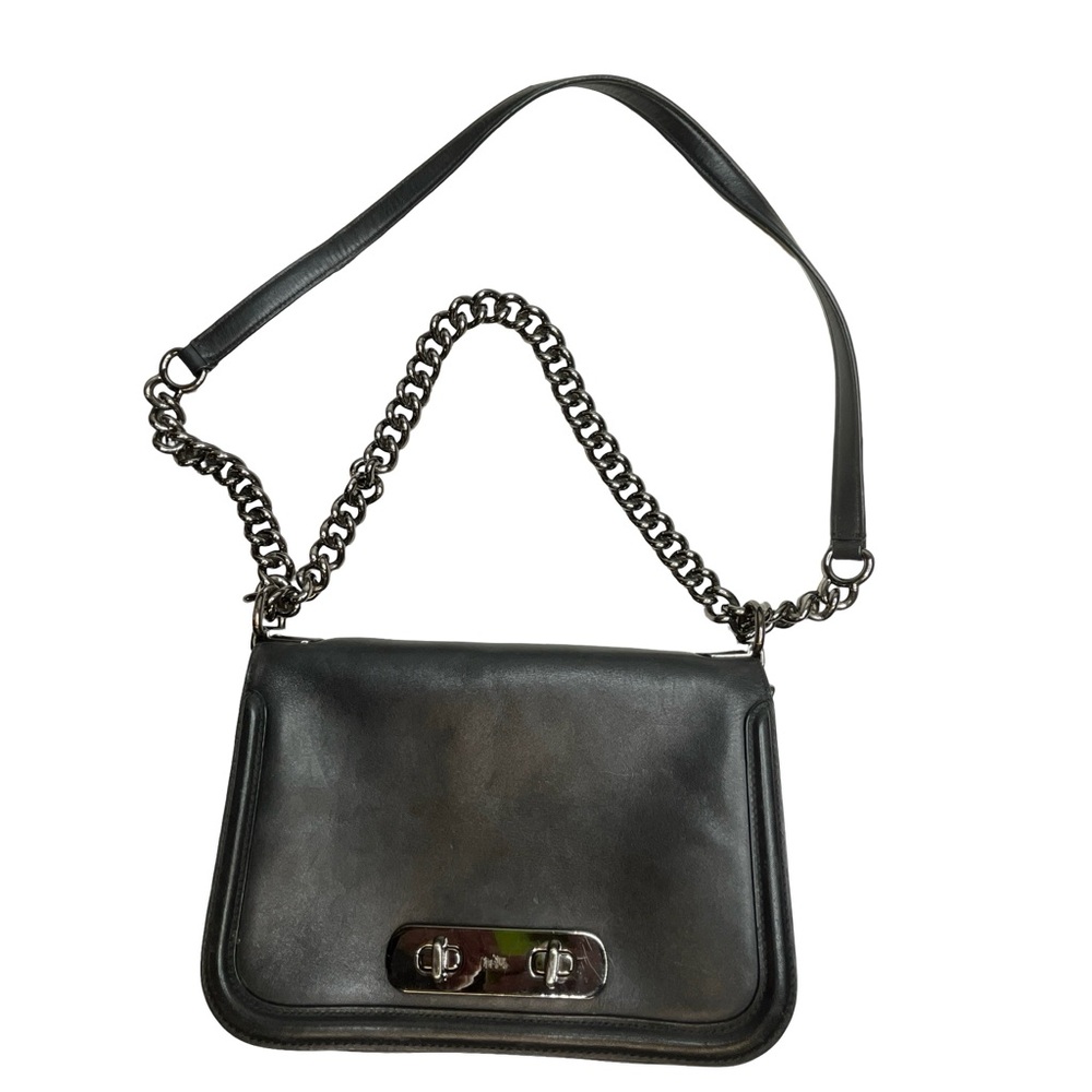 Coach Swagger Black Leather Shoulder Bag G1881-54640 Turnlock Clasp